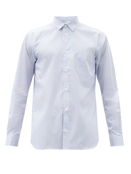 Comme Des Garons Shirt - Forever Striped Cotton Shirt - Mens - Blue White