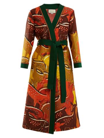 Gucci Fawn-print Tie-waist Wool-blend Robe