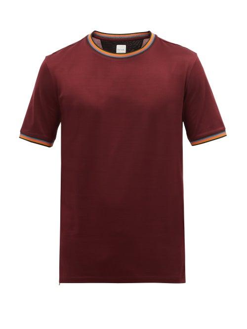 Matchesfashion.com Paul Smith - Artist-stripe Crew-neck Cotton-jersey T-shirt - Mens - Burgundy