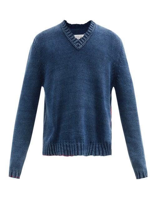 Matchesfashion.com Maison Margiela - Four Stitches Deconstructed Cotton-blend Sweater - Mens - Blue