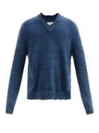 Matchesfashion.com Maison Margiela - Four Stitches Deconstructed Cotton-blend Sweater - Mens - Blue