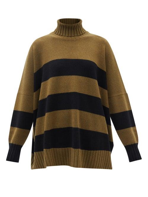 Petar Petrov - Elan Striped Cashmere Roll-neck Sweater - Womens - Green
