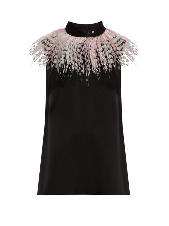 Christopher Kane Feather-embellished Sleeveless Satin Top