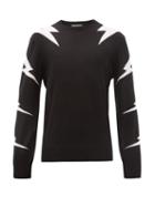 Matchesfashion.com Neil Barrett - Lightning Bolt Intarsia Wool Blend Sweater - Mens - Black White