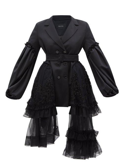 Simone Rocha - Double-breasted Tuille Puff-sleeve Twill Coat - Womens - Black