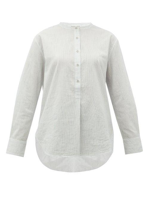 Matchesfashion.com Apiece Apart - Lalo Collarless Striped Cotton Shirt - Womens - Cream