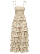 Matchesfashion.com Sir - Sachi Tiered Floral Print Maxi Dress - Womens - Cream Multi
