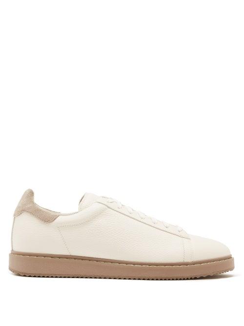 Mens Shoes Brunello Cucinelli - Lace-up Suede And Leather Trainers - Mens - White Multi
