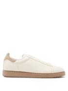 Mens Shoes Brunello Cucinelli - Lace-up Suede And Leather Trainers - Mens - White Multi