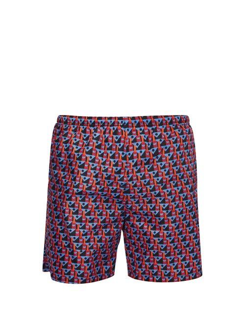 Matchesfashion.com Prada - Puma Geometric Print Swim Shorts - Mens - Red Multi