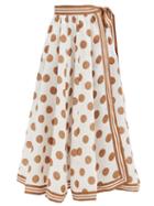 Matchesfashion.com Zimmermann - Empire Flared Polka-dot Linen-poplin Wrap Skirt - Womens - White Print
