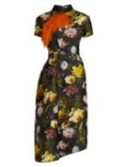 Matchesfashion.com Preen By Thornton Bregazzi - Alicia Asymmetric Floral Jacquard Dress - Womens - Black Multi