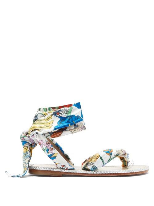 Matchesfashion.com Christian Louboutin - Spetsos Botanical-print Satin Sandals - Womens - White Multi