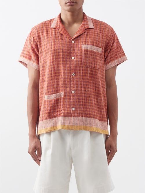 Harago - Patch-pocket Handwoven-cotton Shirt - Mens - Red Multi