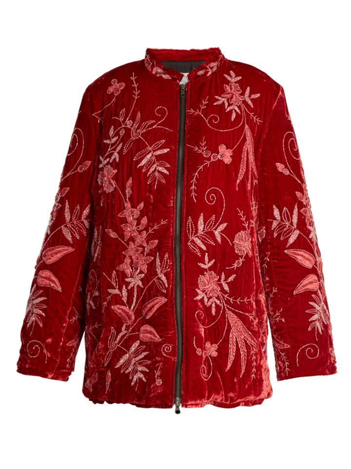 By Walid Samia Floral-embroidered Silk-velvet Jacket