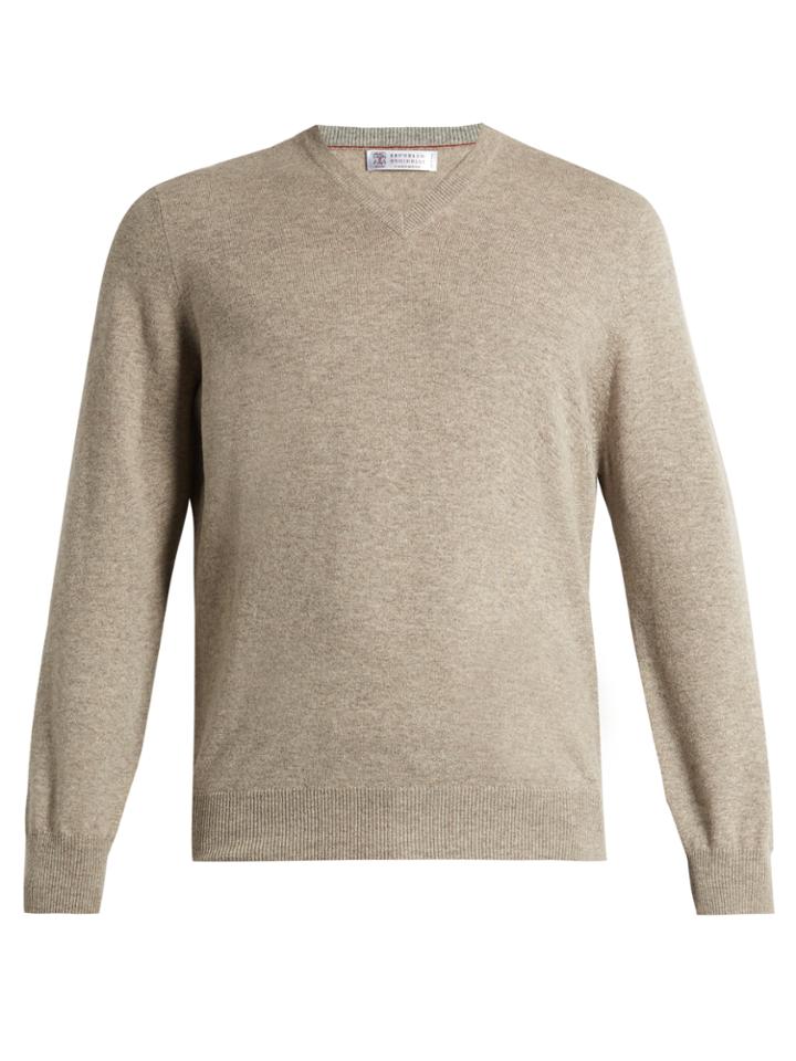 Brunello Cucinelli V-neck Cashmere-blend Sweater
