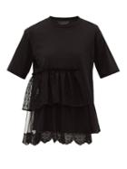 Matchesfashion.com Simone Rocha - Lace Panel Cotton T Shirt - Womens - Black