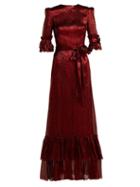 Matchesfashion.com The Vampire's Wife - Veneration Ruffle Trimmed Silk Blend Dress - Womens - Red