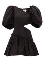 Matchesfashion.com Aje - Chateau Puff-sleeve Cutout Linen-blend Mini Dress - Womens - Black