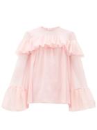 Matchesfashion.com Giambattista Valli - Chantilly Lace-trimmed Ruffled Silk Blouse - Womens - Light Pink
