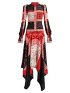Matchesfashion.com Alexander Mcqueen - Cross Stitch Print Silk Dress - Womens - Black Multi