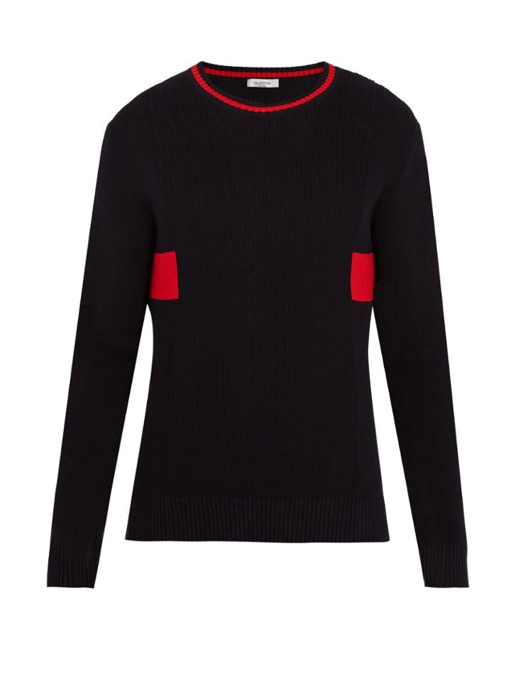 Valentino Crew-neck Contrast-knit Cotton Sweater