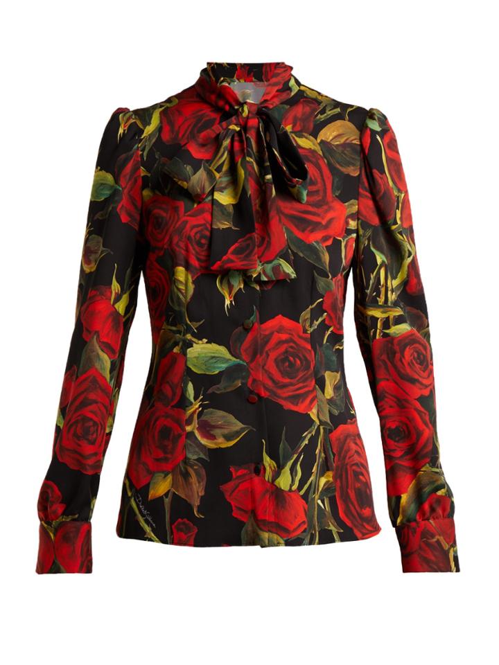 Dolce & Gabbana Rose-print Silk-charmeuse Blouse
