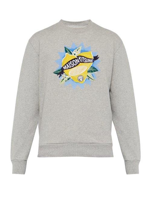 Matchesfashion.com Maison Kitsun - Limone Logo Embroidered Cotton Jersey Sweatshirt - Mens - Grey