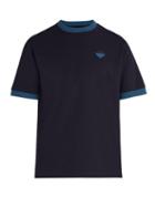 Matchesfashion.com Prada - Logo Applique Cotton Piqu T Shirt - Mens - Blue Multi