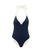 Matchesfashion.com Odyssee - Hamilton Halterneck Swimsuit - Womens - Navy White