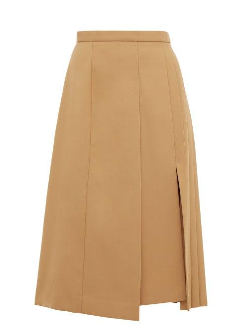Matchesfashion.com Joseph - Malvyn Asymmetric Pleated Twill Midi Skirt - Womens - Camel