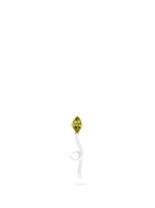 Matchesfashion.com Bea Bongiasca - Groovy Peridot, 9kt Gold & Enamel Single Earring - Womens - White