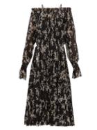 Matchesfashion.com Norma Kamali - Floral Print Tiered Off The Shoulder Midi Dress - Womens - Black Print