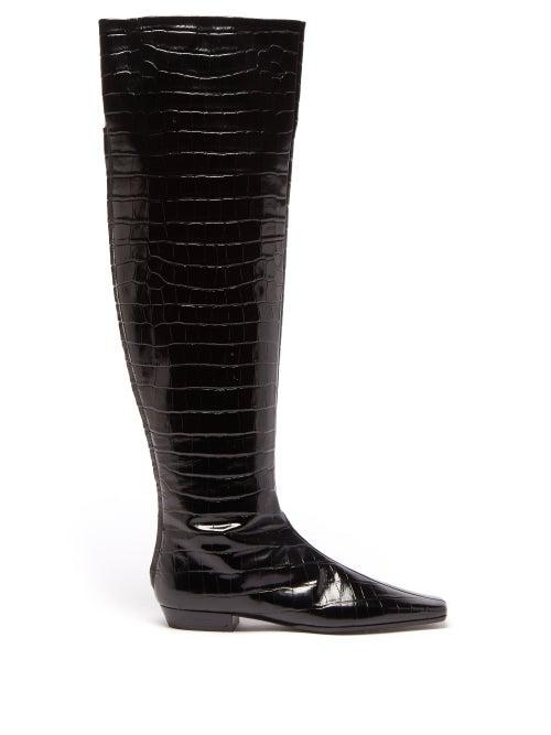 Totme - Crocodile-effect Leather Over-the-knee Boots - Womens - Black