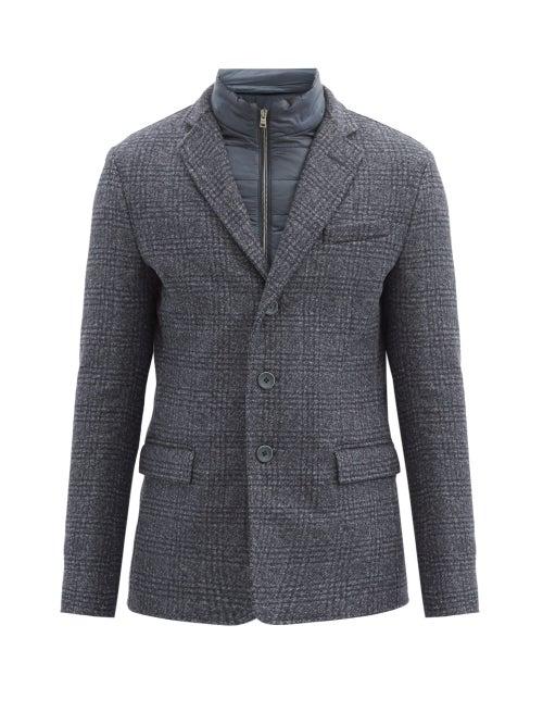 Matchesfashion.com Herno - La Giacca Checked Wool-blend Jacket - Mens - Navy