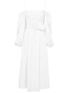 Matchesfashion.com Sara Battaglia - Off-the-shoulder Belted Poplin Dress - Womens - White