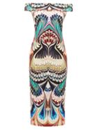 Matchesfashion.com Mary Katrantzou - Ireson Printed Off The Shoulder Midi Dress - Womens - Multi