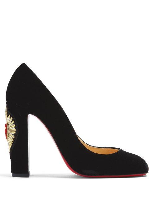 Matchesfashion.com Christian Louboutin - Cadrilla Corazon 110 Crest Embroidered Pumps - Womens - Black Multi