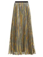 Matchesfashion.com Giambattista Valli - Knife Pleat Silk Blend Maxi Skirt - Womens - Black Gold
