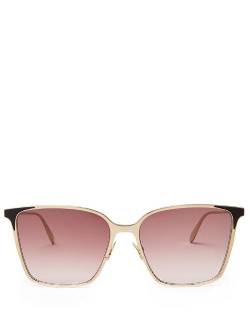 Matchesfashion.com Alexander Mcqueen - Square Frame Metal Sunglasses - Mens - Gold