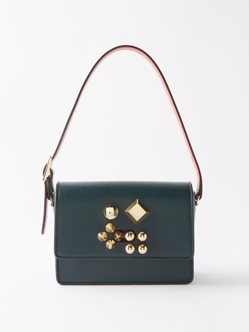 Christian Louboutin - Carasky Studded Leather Shoulder Bag - Womens - Dark Green