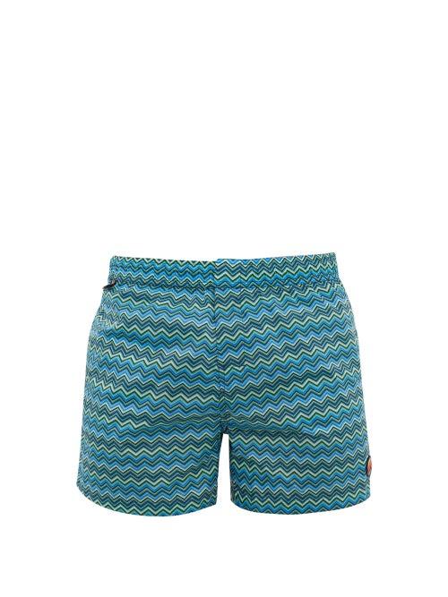 Matchesfashion.com Missoni Mare - Zigzag Print Swim Shorts - Mens - Blue Multi