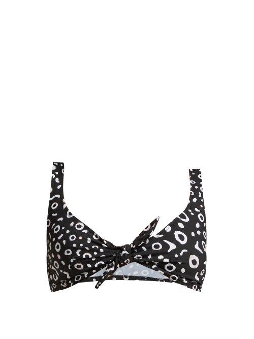 Matchesfashion.com Fisch - Lurin Tie Front Bikini Top - Womens - Black White