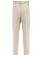 Zegna - Flat-front Linen-hopsack Trousers - Mens - Cream