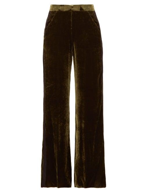 Matchesfashion.com Etro - Side Stripe Velvet Palazzo Trousers - Womens - Dark Green