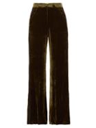 Matchesfashion.com Etro - Side Stripe Velvet Palazzo Trousers - Womens - Dark Green