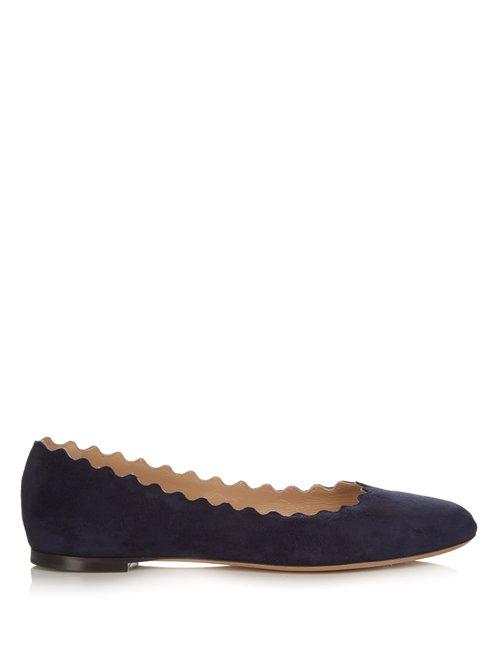 Matchesfashion.com Chlo - Lauren Scallop Edge Leather Flats - Womens - Navy