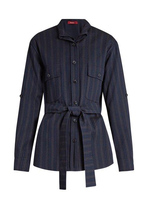 Matchesfashion.com Sies Marjan - Pinstriped Double Layer Wool Blend Shirt - Womens - Navy
