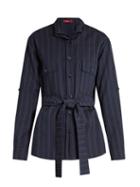 Matchesfashion.com Sies Marjan - Pinstriped Double Layer Wool Blend Shirt - Womens - Navy