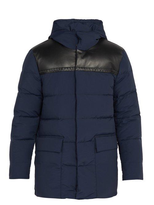 Matchesfashion.com Bottega Veneta - Leather Panel Wool Blend Down Jacket - Mens - Navy